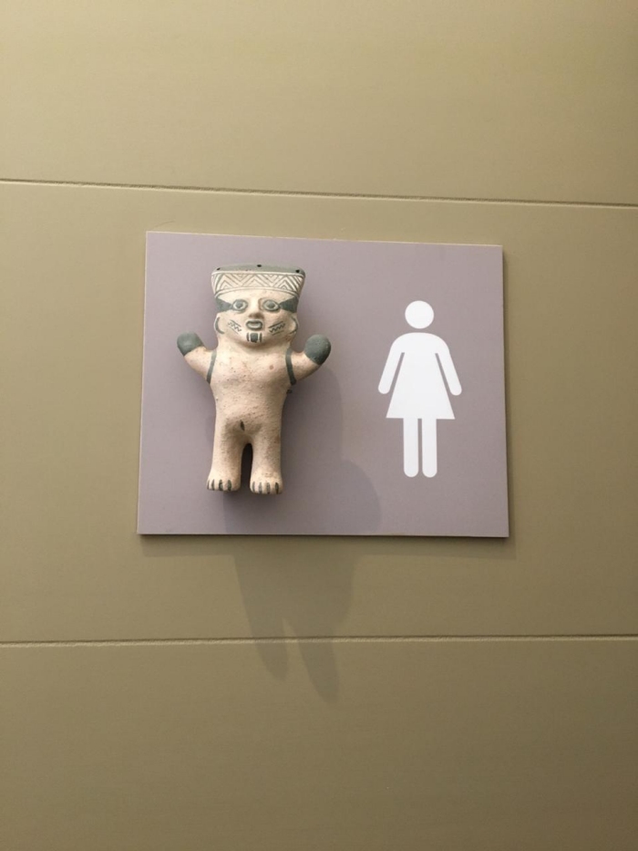 Музей Ларко, необычные указатели туалетных комнат. 