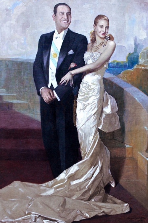 Президент Хан Доминго Перон с супругой. Единственный официальный портрет президента страны в сопровождении первой леди.